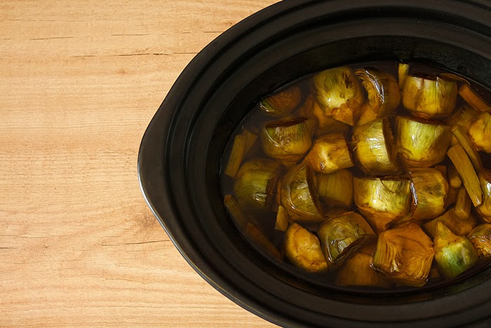 Receta de alcachofas confitadas en Crock Pot