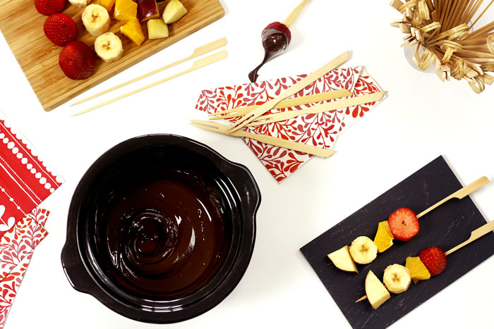 Fondue de chocolate con frutas. Receta para Crock Pot