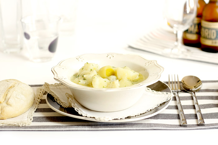 Porrusalda de bacalao. Receta de vigilia para Crock Pot
