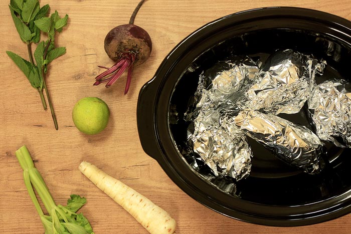 Ensalada de cuscús y tubérculos asados. Receta para Crock Pot