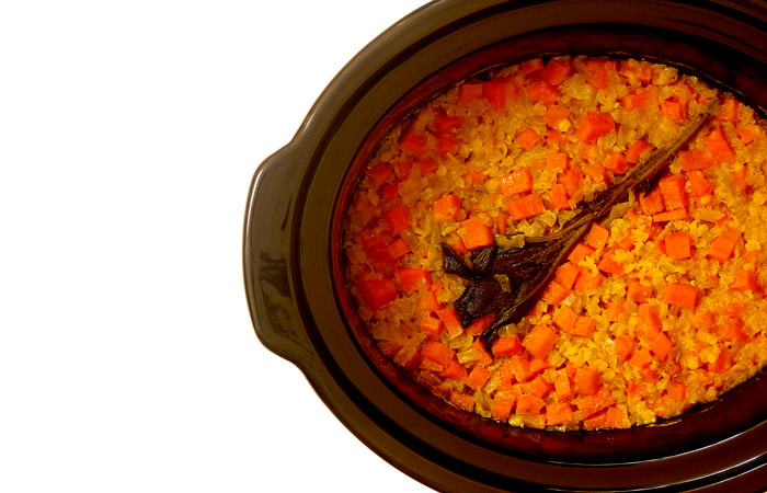 Crema de batata y lentejas rojas. Receta para Crock Pot