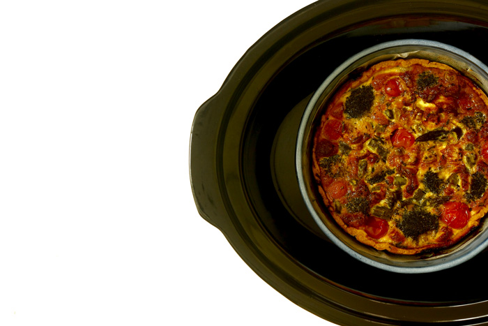 Quiche de verduras de temporada en crock pot o slow cooker