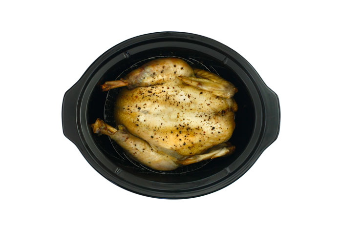 Pollo relleno de pan y peras. Receta para crock pot o slow cooker